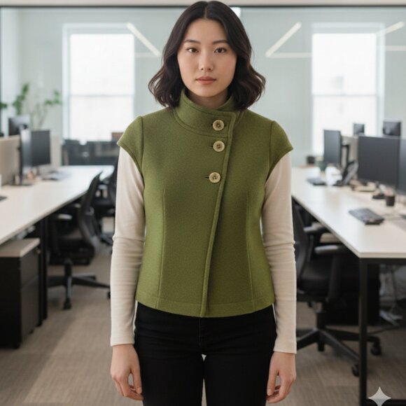 Boiled Wool Forest Green Women's Vest Steilmann Germany XS Small Pre-Owned - Picture 1 of 10